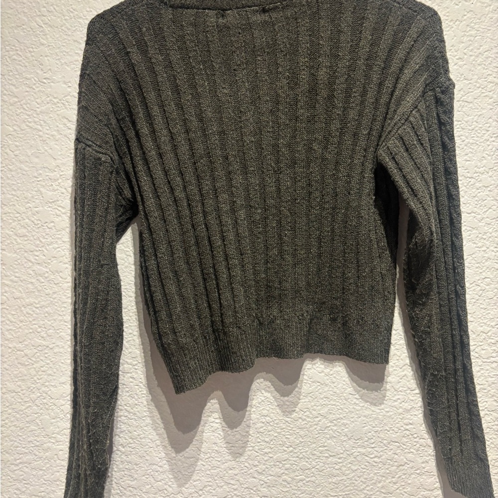 Olive Green Ribbed Sweater - Picture 2 of 4